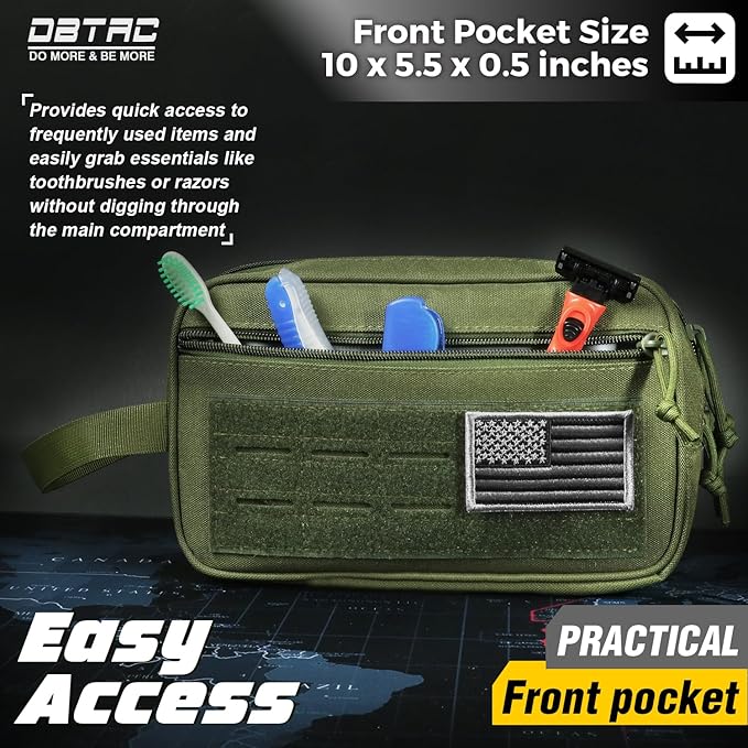 DBTAC Tactical Toiletry Bag for Men | Dry Wet Separate Hygiene Bag Compact Dopp Kit Mens Shaving Kit Travel shower Bag (OD Green)