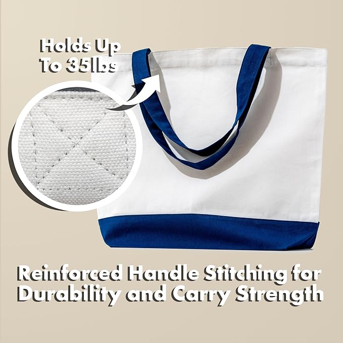 Carrywell |Not Made in China| 3 Pack Cotton Tote Bags, Reusable Grocery Shopping Bag, Durable 13oz Organic Cloth w/Handles