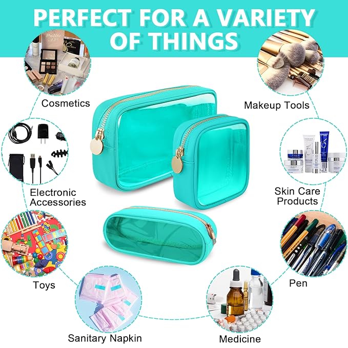 Clear Small Pencil Pouch Makeup Bag for Purse,Nylon&PVC Pencil Case Waterproof Makeup Brush Holder with Zipper,Preppy Transparent Pen Bag Cosmetic Bag for Women Men Office(Slim-Mint Green)