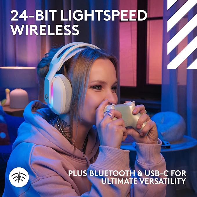 Logitech G Astro A20 X Lightspeed Wireless Gaming Headset for PS5, Xbox, Switch, PC with 2-System PLAYSYNC Audio, Bluetooth, LIGHTSYNC RGB, and 48 kHz Boom Mic - White