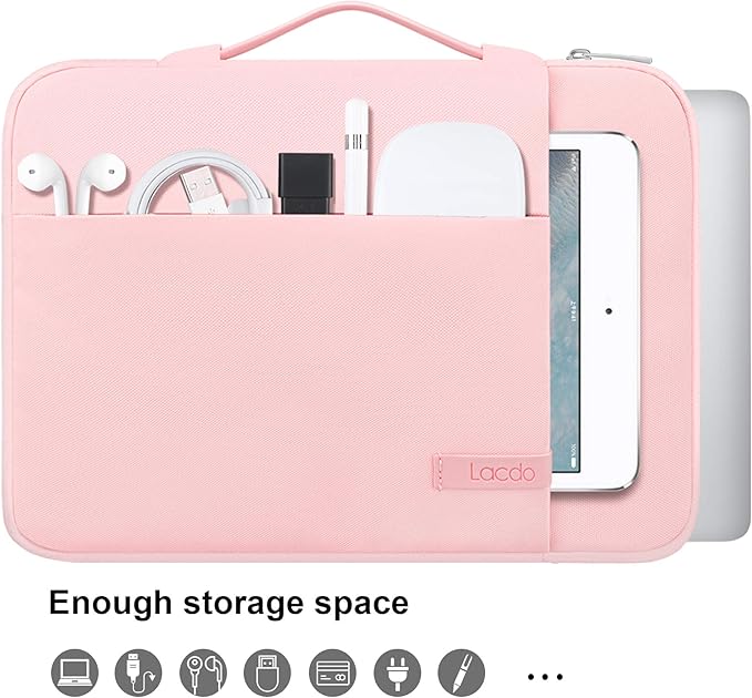 Lacdo 360° Protective Chromebook Case 11 Inch Laptop Sleeve for 11 Inch Acer HP Lenovo Dell Samsung ASUS Chromebook Spin 311, 13 Inch Microsoft Surface Pro 11th Copilot+PC/10/9/8/X Computer Bag, Pink