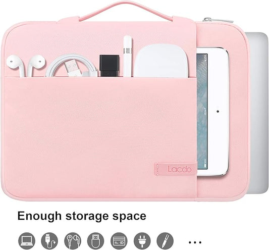 Lacdo 360° Protective Laptop Sleeve Case for 13 inch New MacBook Air M4 A3240 2025, M3 A3113, M2 A2681, M1 A2337 | 13" MacBook Pro M2/M1 A2338 A2251 | 13" iPad Air M3 / iPad Pro M4 Computer Bag, Pink