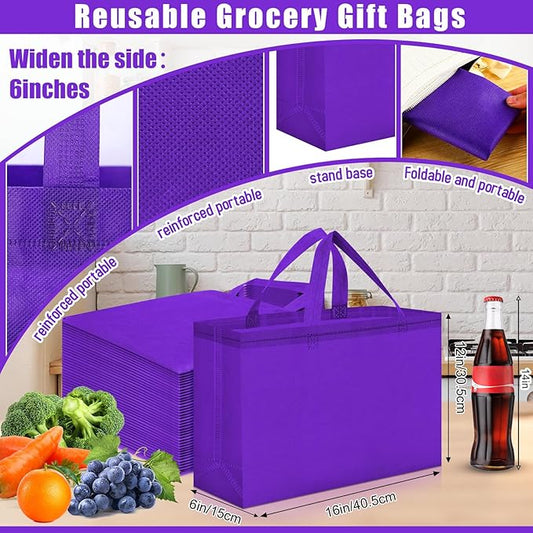 Windyun Reusable Grocery Bags Large Non Woven Shopping Bags with Handles Foldable Portable Tote Bulk, 16x6x12 Inch