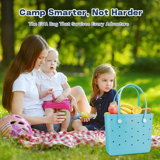 X-Large Waterproof Sandproof Rubber Beach Tote Bag with Zipper Pocket and Phone Kickstand Cup