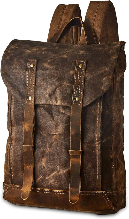 Waterproof Waxed Canvas Shoulder Rucksack Backpack for Men Women Casual Large 15.6 inch laptop Bookbag Brown