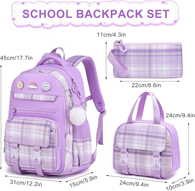 MOMUVO Girls Backpack with Lunch Box, Backpacks for Teen Girls, Backpack and Lunch Box Set