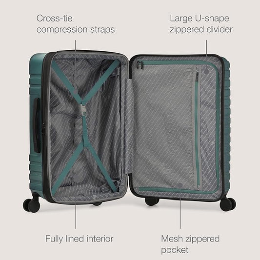 U.S. Traveler Boren Polycarbonate Hardside Rugged Travel Suitcase Luggage with 8 Spinner Wheels, Aluminum Handle, Teal, Checked-Medium 26-Inch