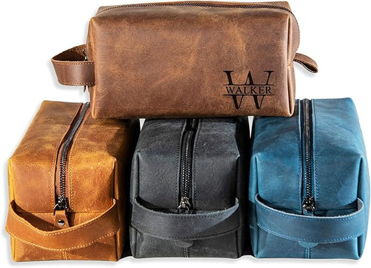 Personalized Hand Crafted Leather Toiletry Bag for Men, Shaving Bags, Travel Pouch, Engraved Monogrammed Leather Dopp Kit, Toiletries, Grandpa, Boyfriend, Groomsmen, Birthday, for Men