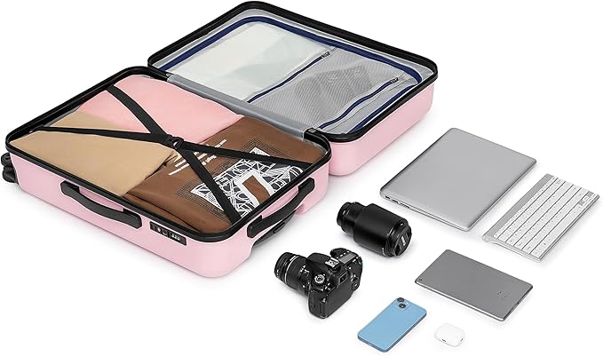 KYME Suitcase Hardshell With Double Spinner Wheels, PC+ABS TSA Lock Travel Luggage (Pink, 2Pcs Set(20"/24"))