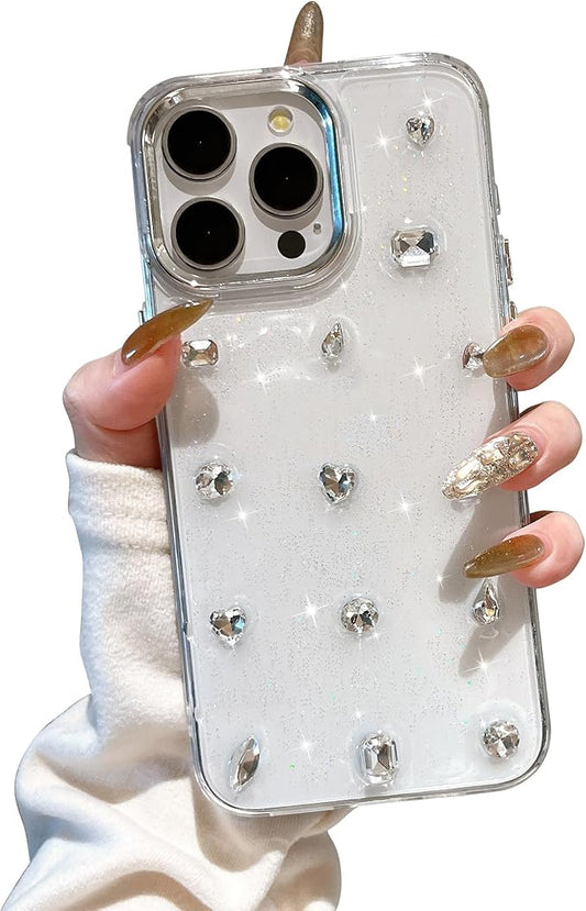 EYZUTAK Case for iPhone 12 Pro Max, Bling Glitter 3D Diamond Phone Case Cute Sparkly Crystal Clear Aesthetic Design Case Slim Soft Durable TPU Transparent Protective Cover for Women Girls - Crystal
