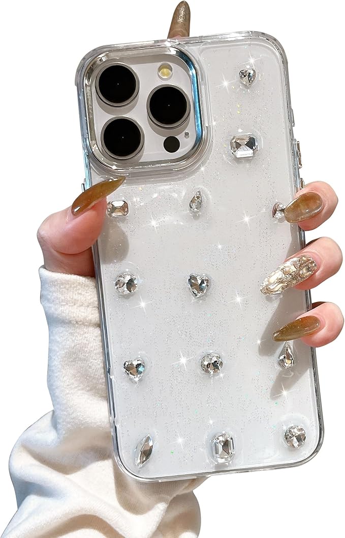 EYZUTAK Case for iPhone 16 Pro Max, Bling Glitter 3D Diamond Phone Case Cute Sparkly Crystal Clear Aesthetic Design Case Slim Soft Durable TPU Transparent Protective Cover for Women Girls - Crystal