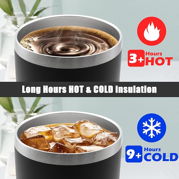 20 oz Tumbler Coffee Tavel Tumblers Bulk with Lid Stainless Steel Double Wall Vacuum Insulated Mug Powder Coated Cups fit Car Cupholder for Hot and Cold - Black, 8Pack
