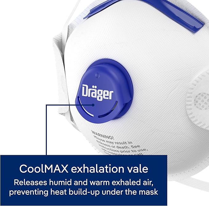Dräger X-plore 1350 V Particulate Respirator with Exhalation Valve, 10 Pack, NIOSH-Certified Dust Mask