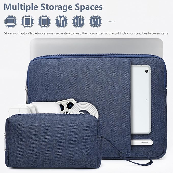 HYZUO 14-15 Inch Laptop Sleeve Bag Set for MacBook Air 15 M4/M3/M2, MacBook Pro 15, XPS 14/15 Plus, 15" Surface Laptop, Notebook Case for 14" HP Lenovo ThinkPad Asus Acer Huawei, Navy Blue