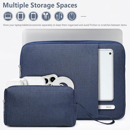 HYZUO 13.3-14 Inch Laptop Sleeve Bag Set for MacBook Pro 14 M4/M3/M2/M1, MacBook Air/Pro 13.3, 13.5"/13.8" Surface Book/Laptop, Notebook Case for 13.3" HP Dell Lenovo Asus Acer, Navy Blue