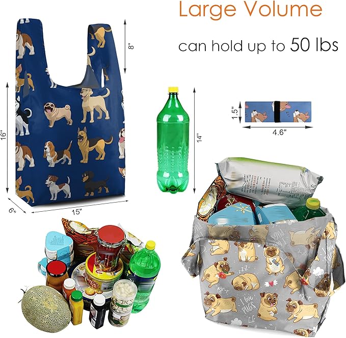 BeeGreen Heavy Duty Reusable Grocery Bags Shopping Bags for Groceries - 12 Pack Foldable Tote Bag Large Travel Cloth Bags with Handles - Reusable Gifts Holiday Bags Gift Bag for Women Animal Lover