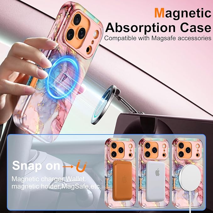 Btscase for iPhone 17 Pro Case [Compatible with Magsafe] [Military-Grade Drop Protection] Slim Anti-Scratch Smooth Touch TPU Bumper Shockproof Magnetic Phone Case for Women Girls Men, Rose Gold