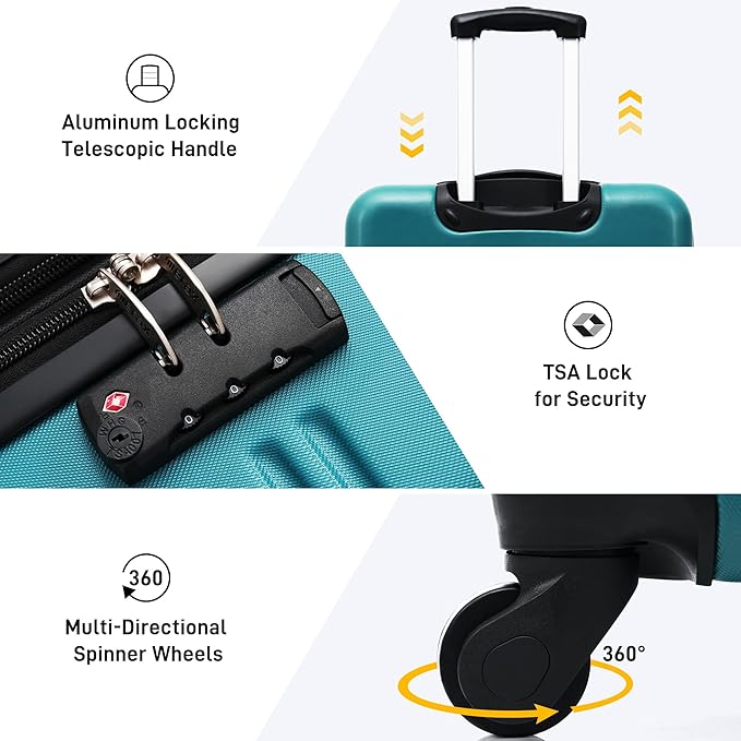 Merax Luggage Sets of 3 Piece Carry on Suitcase Airline Approved,Hard Case Expandable Spinner Wheels (Blue Green)