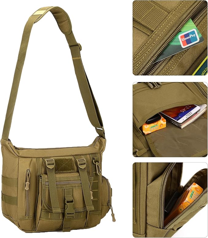 ArcEnCiel Tactical Messenger Bag Men MOLLE Sling Shoulder Pack with Patch