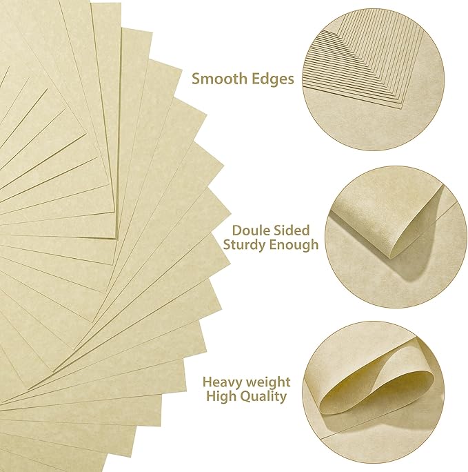 30 Sheets Parchment Paper - Grayish Yellow 8.5” x 11” Letter Size Parchment Card Stock 65lb Heavyweight Paper Thick Vintage Paper for Certificate, Crafts, Business Cards, Invitations PAP04GY