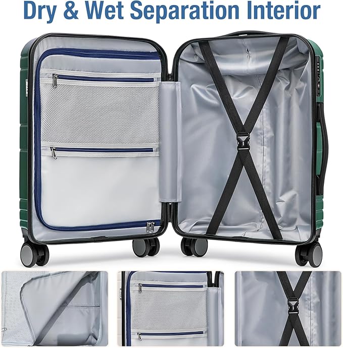 KYME Carry On Luggage 22x14x9 Airline Approved with TSA Lock Hard Shell Carry On Suitcase Lightweight Suitcases with Wheels Small Luggage for Men Women,Carry-On 20 Inch,Green