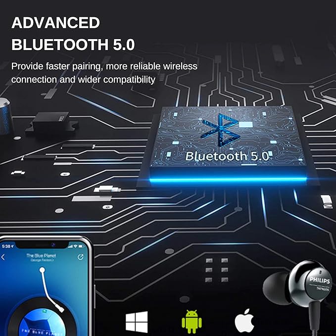 Philips Bluetooth Neckband Headphones, Wireless Earbuds IPX5 Waterproof Sport Earphones, Lightweight, Deep Bass with Vibration Call Alert Neckband