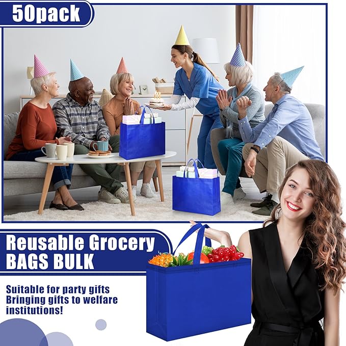 Windyun Reusable Grocery Bags Large Non Woven Shopping Bags with Handles Foldable Portable Tote Bulk, 16x6x12 Inch