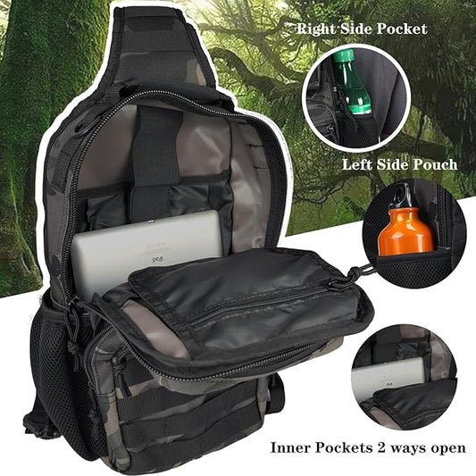 Tactical Shoulder Sling Bag, Small Chest Pack, 13L Backpack for Men Outdoor Sports, Black Camo