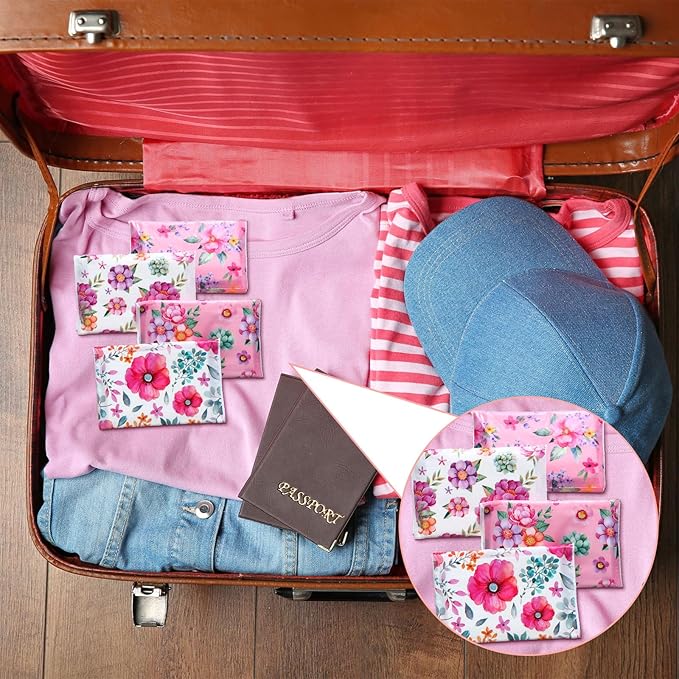 PerKoop 100 Pack Pocket Tissues Travel Slim Packs Small Facial Tissues Wallet Size Toilet Paper for Travel Guest Wedding Supplies, 4 Styles(Flower Travel)