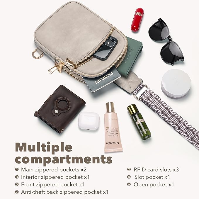 Yarnic Anti Theft Small Crossbody Sling Bags for Women Men, RFID Crossbody bags Vegan Pu Leather Travel Cross Body Purses, Chest Bag with Adjustable Strap (Misty Grey)