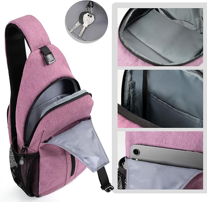 LEDAOU Crossbody Sling Bag Anti-Theft Sling Backpack Cross Body Shoulder Chest Bag Fanny Pack Travel Hiking (Purple)