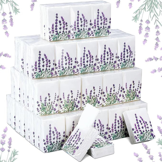 Therwen 100 Pack Pocket Tissues Travel Packs Bulk 1000 Sheet Mini Tissues Bulk 3 Ply Small Travel Size Paper Individual Pocket Size (Lavender Style)