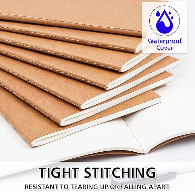 feela 170 Pack Blank Kraft Notebooks, Unlined Sketchbook Mini Cute Note Pad for Drawing Writing, Journal Bulk For Kids Students Office School Supplies, A6, 48 Pages, 4.25” X 5.5”, Black and Brown