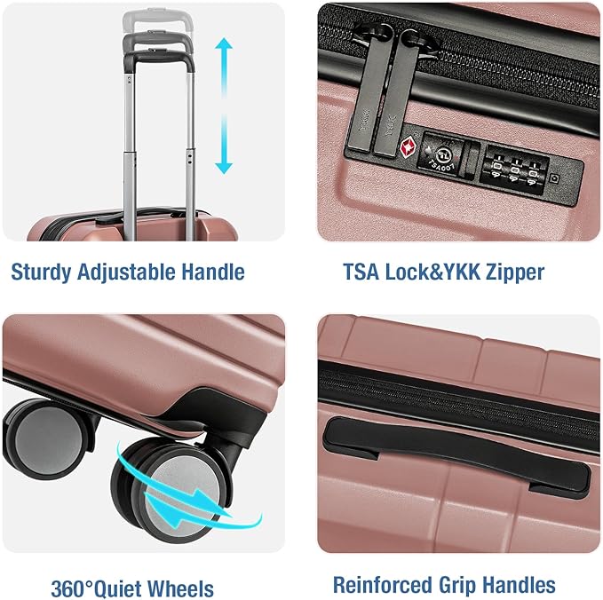 KYME Carry On Luggage 22x14x9 Airline Approved with TSA Lock Hard Shell Carry On Suitcase Lightweight Suitcases with Wheels Small Luggage for Men Women,Carry-On 20 Inch,Rose Gold