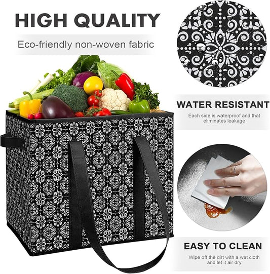 WISELIFE Reusable Grocery Bags [6 Pack],Large Grocery Tote Bag Water Resistant Shopping Bags Foldable Grocery Bag for Clothes,Shoes and Picnic,Black