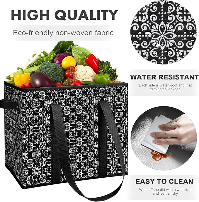WISELIFE Reusable Grocery Bags [4 Pack],Large Grocery Tote Bag Water Resistant Shopping Bags Foldable Grocery Bag for Clothes,Shoes and Picnic,Black