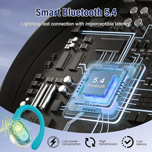 Wireless Earbuds Bluetooth 5.4 Headphones 75H Stereo Deep Bass Sports Over Ear Buds with Earhooks, LED Display Bluetooth Earbuds with 4 ENC Mic, IP7 Waterproof Earphone for Running, Blue