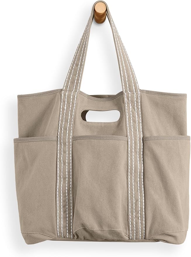 ODODOS 29L Oversized Canvas Tote Bag Large Capacity Open Top Shoulder Bags for Gym Workout Shopping Beach Travel