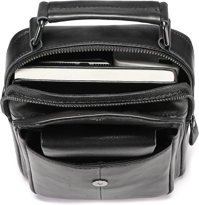 Leather Shoulder Bag for Men Casual Crossbody Bag Travel Vintage Messenger Bag Multi-function Handbag Satchel