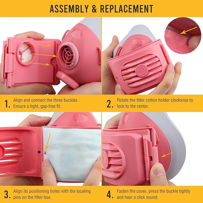 Reusable Half Face Respirator Mask with 6 Filter,2818 Food-Grade Silicone Mask for Painting, Welding, Sanding,Dust,Mold