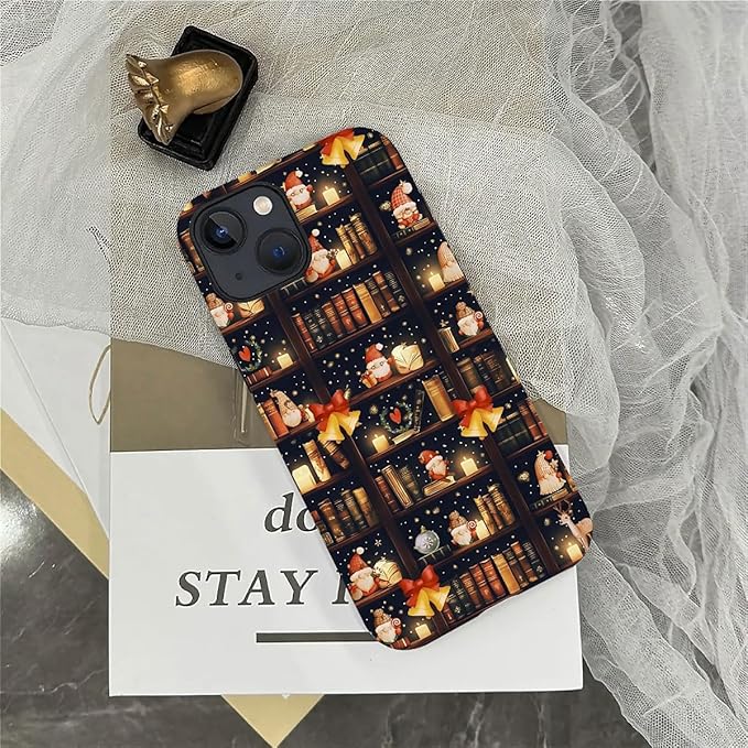 DAIZAG Case Compatible with for iPhone 13,Christmas Santa Claus Bookshelf Bells Phone Case for iPhone 13 for Girl Women Boy Men
