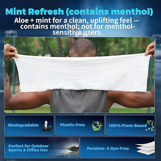 15-Pack Extra-Large Mint Body Cleansing Wipes For Adults – Individually Wrapped Rinse-Free Shower Towelettes 10″×24″| Alcohol-Free, Aloe, Chamomile & Vitamin E | Gym,Travel & Camping Essentials