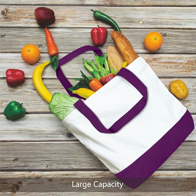TOPDesign 3-Pack Super Strong Large 12oz Cotton Canvas Tote Bags, Reusable Grocery Shopping Cloth Bags, Fashionable Two-Tone Totes for Crafts, DIY Your Creative Designs