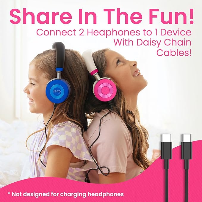 Puro Sound Labs JuniorJam Plus Volume-Limiting Wireless Bluetooth Headphones for Kids, Secure Audio with Adjustable On-Ear Design, 22-Hour Battery, Ideal for Tablets, Smartphones & PCs - Pink
