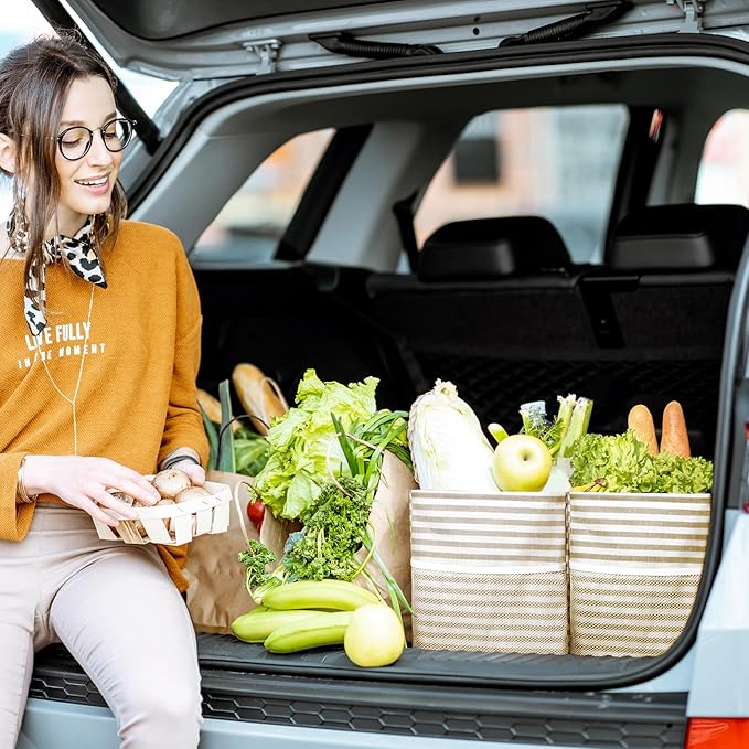 Lifewit Extra Large Tote Bag, Reusable Grocery Bags with Metal Wire Frame and Handles, Standing Utility Foldable Shopping Bags for Storage, Picnics, Beach, Pool, Laundry, Car, Camping, 1 Pack, Beige