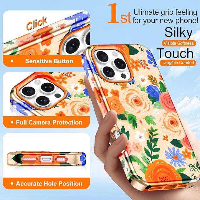 Btscase for iPhone 16 Pro Max Case [Compatible with Magsafe] [Military-Grade Drop Protection] Slim Anti-Scratch Smooth Touch TPU Bumper Shockproof Magnetic Phone Case for Women Girls Men, Orange