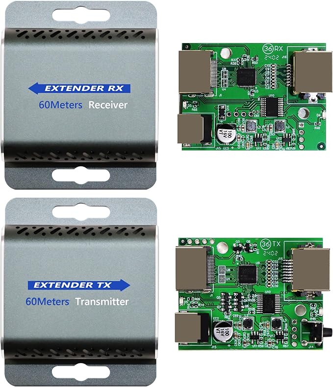 HDMI Extender Over cat6/7 ethernet 60m 1080P@60Hz with POC RJ45 to HDMI Adapter with 5V Power Adapter