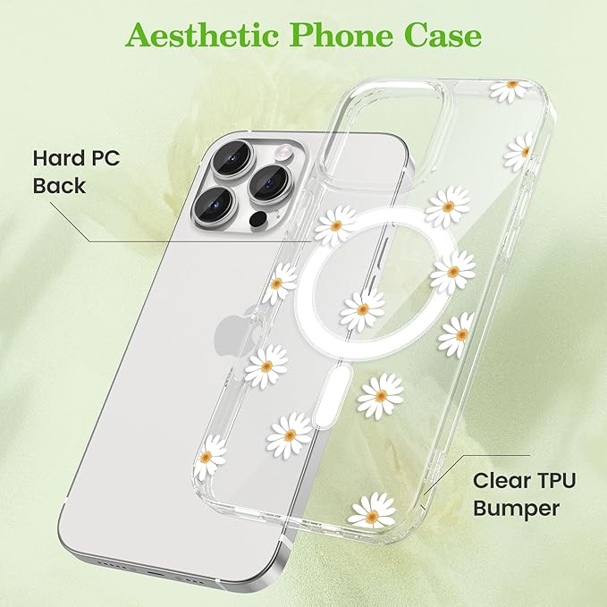ZTOFERA for iPhone 13 Pro Max Magnetic Case Compatible with Magsafe,Aesthetic Floral Pattern Design Cute for Girl Women,Anti-Drop Protective Hard Phone Cover for iPhone 13 Pro Max-Daisy