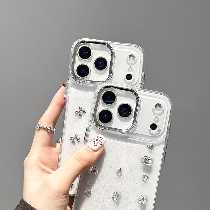 EYZUTAK Case for iPhone 17 Pro Max, Bling Glitter 3D Butterflies Bowknot Phone Case Cute Crystal Clear Bow Aesthetic Cover Slim Soft Durable TPU Transparent Protective Cover for Women Girls -Butterfly