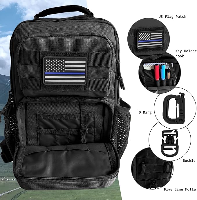 Tactical Shoulder Sling Bag, Small Chest Pack, 13L Backpack for Men Outdoor Sports, Black